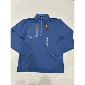 RLX Ralph Lauren Performance Quarter Zip Golf Wicking Pullover Blue Herringbone